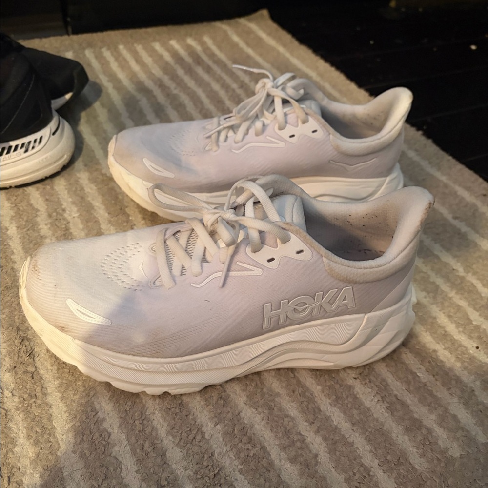 Hoka White and Off-White Cushioned Lace-Up Sneakers